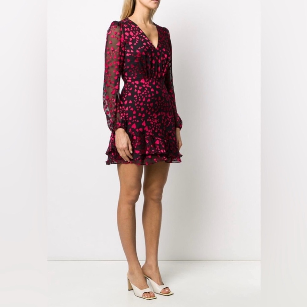 SALONI Alya Heart-Print Jacquard Long Sleeve Silk-Blend Mini Dress Sz 0 - Picture 2 of 16